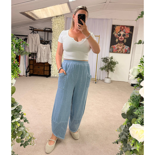 Premium washed linen mesh pocket trousers