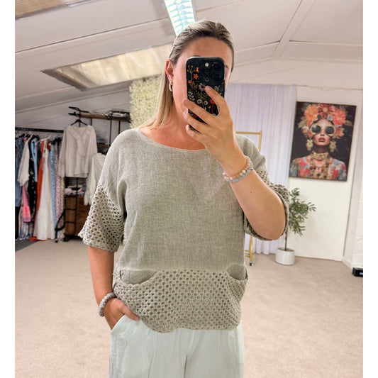 Premium washed linen mesh pocket tops