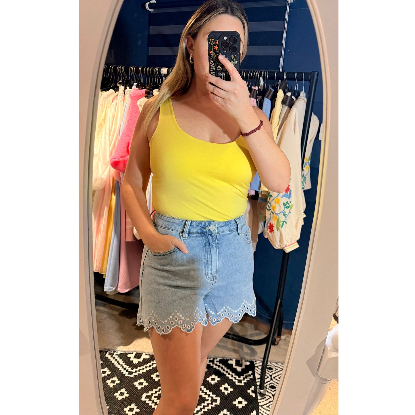 Willow Scalloped Hem High-Rise Denim Shorts