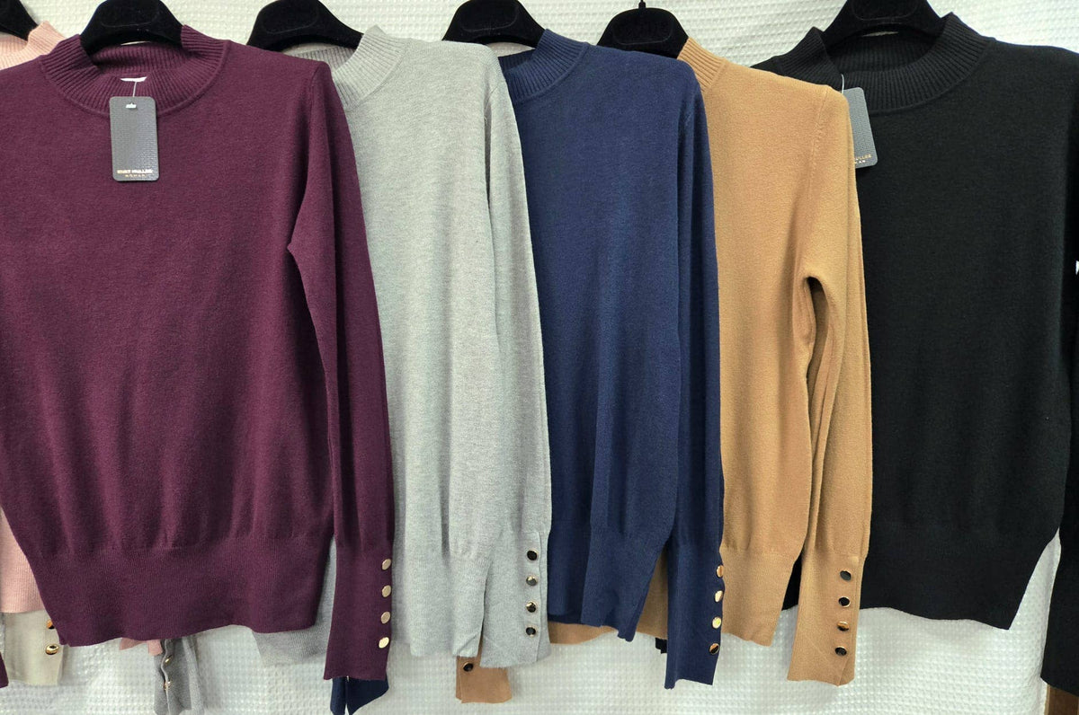 Long sleeeved Gold Button Turtle Neck Fine Knit tops