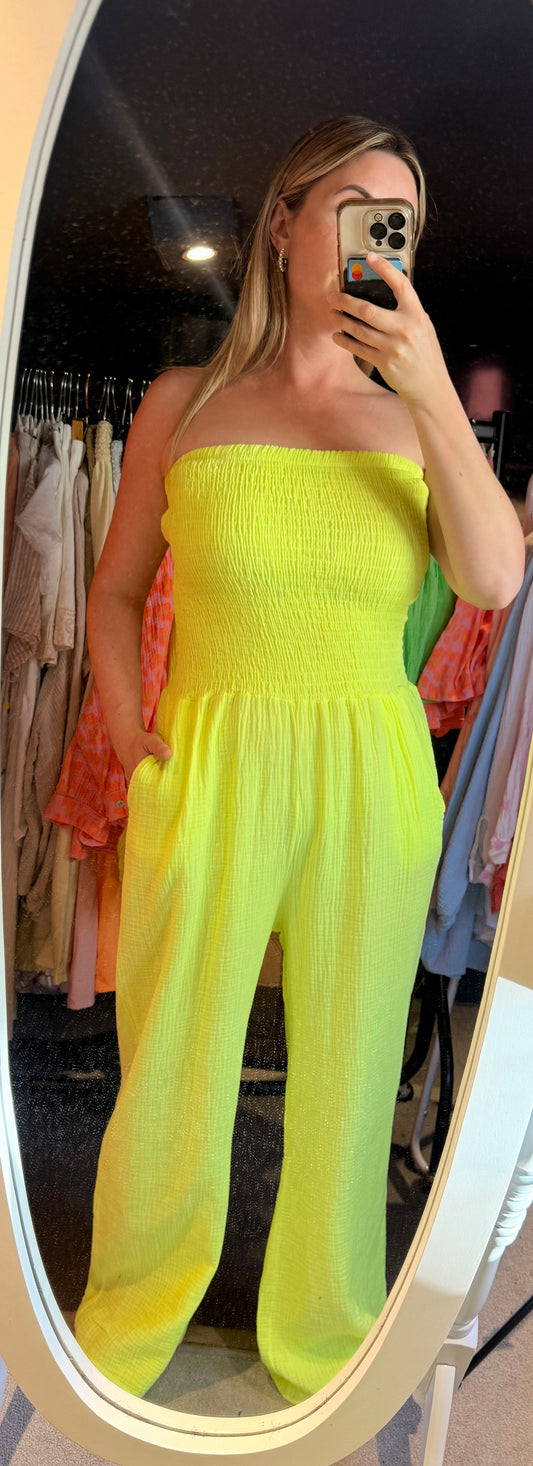 Neon acid wash cheesecloth jumpsuits