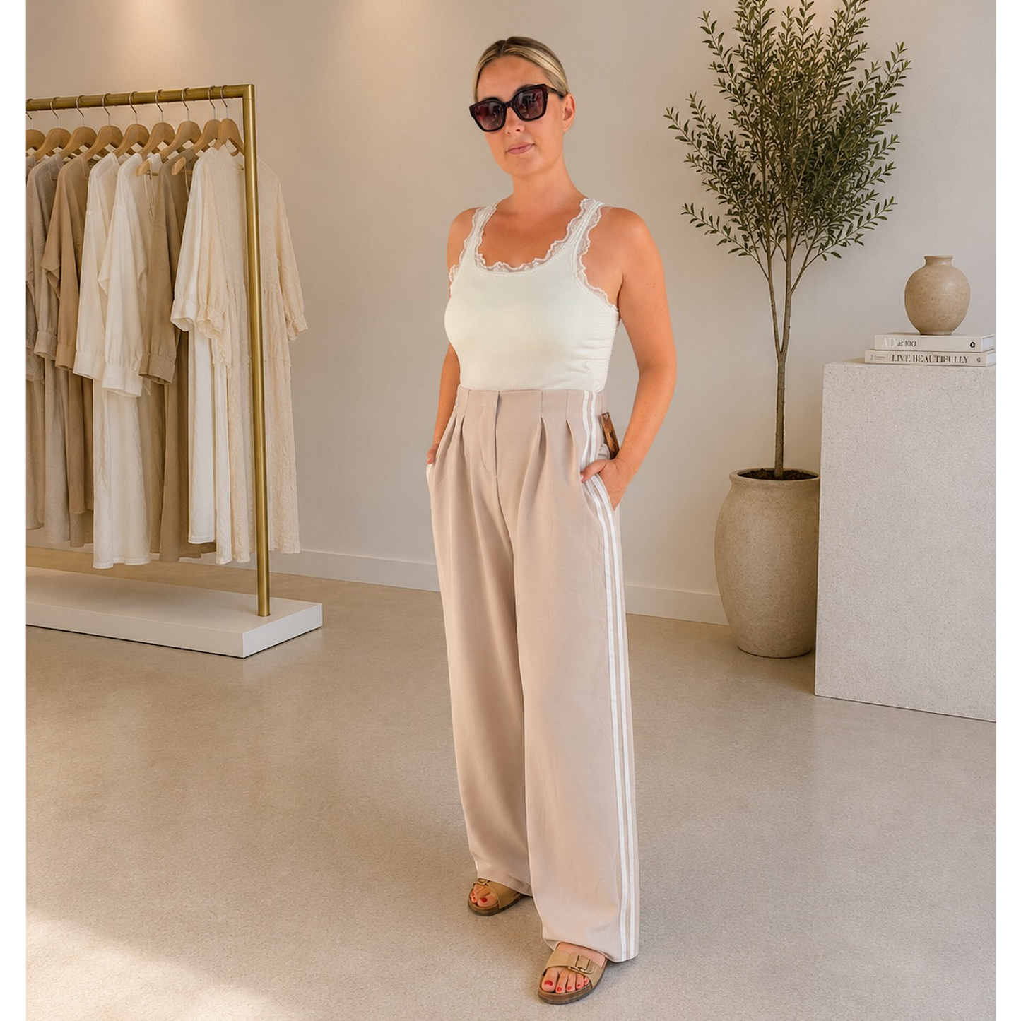 Barrel leg side stripe joggers