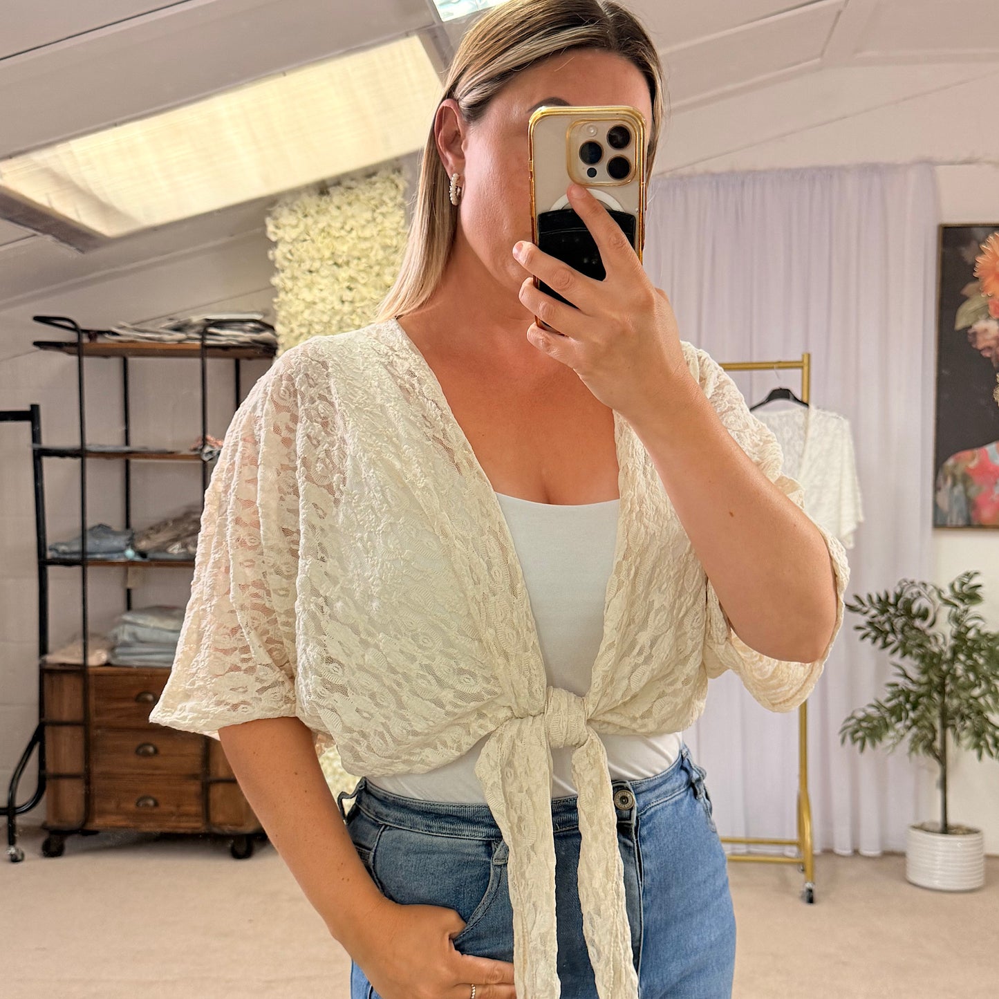 Bolero lace tie front tops