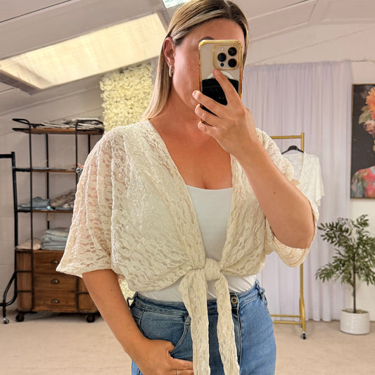 Bolero lace tie front tops