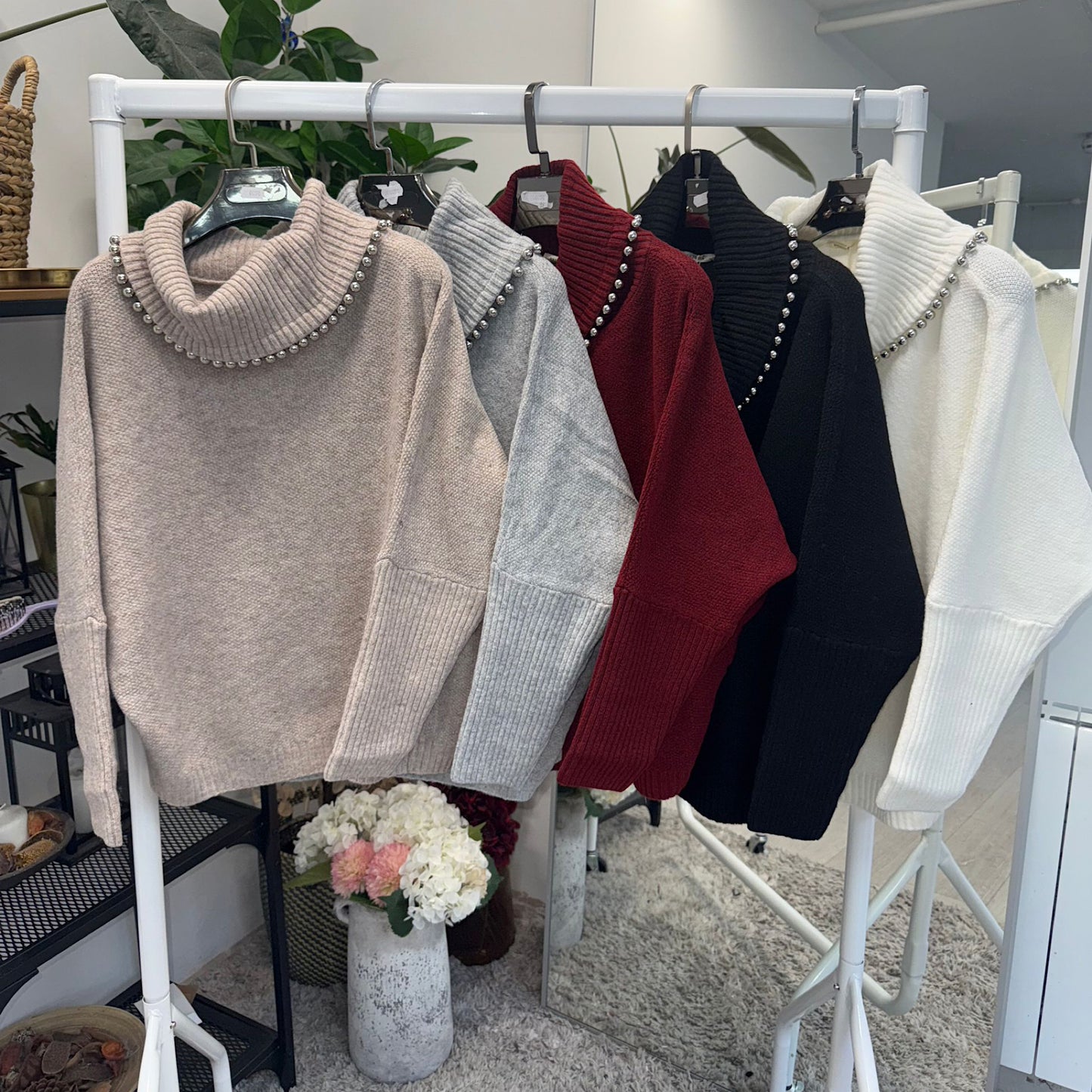 Super soft roll neck stud detailed jumper