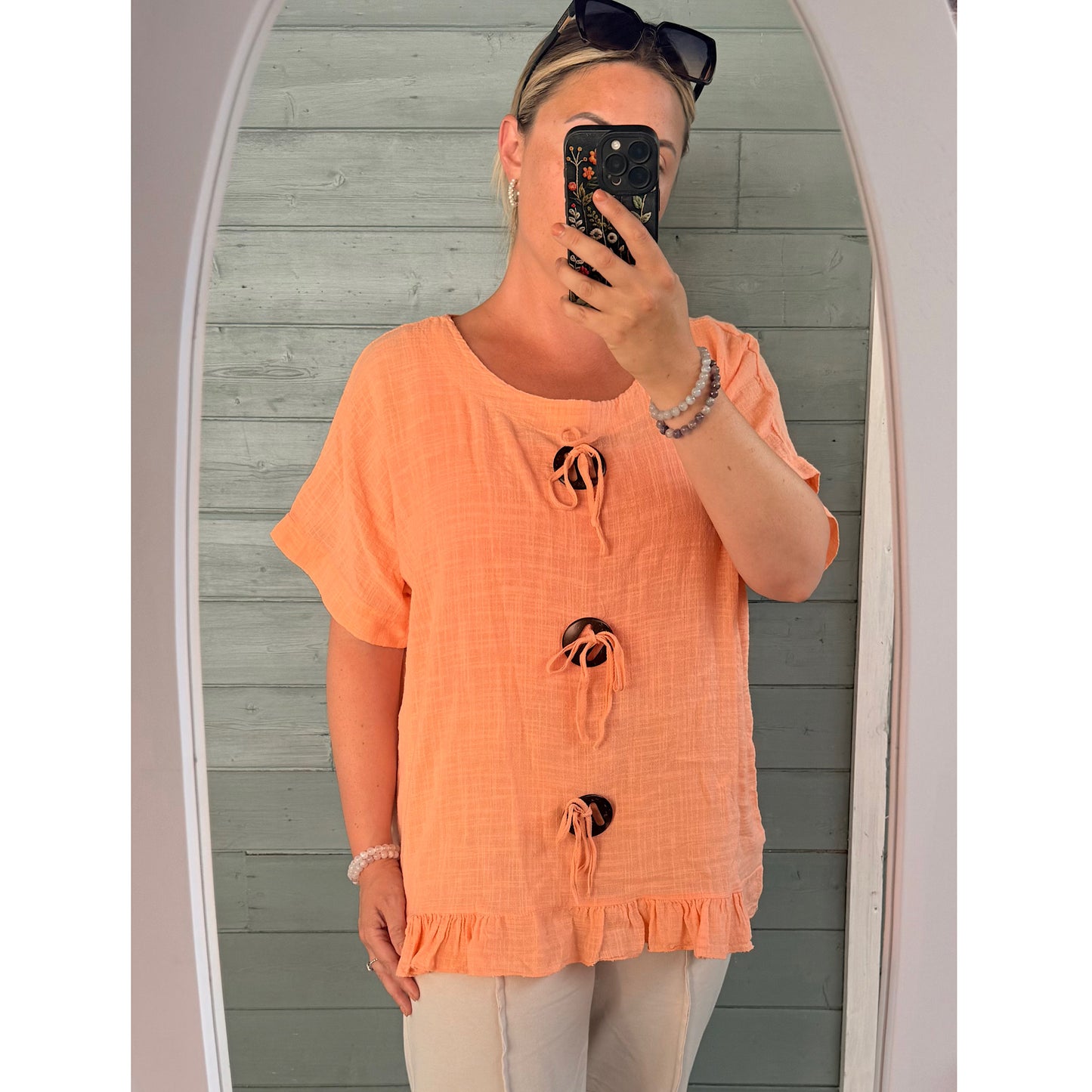 Button detail oversized tops