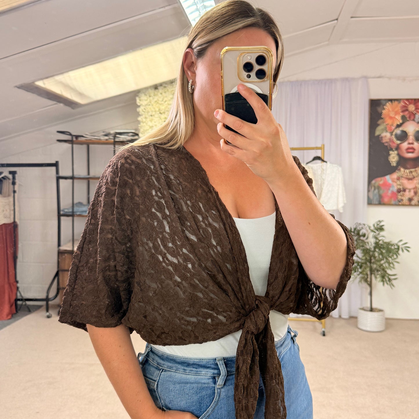 Bolero lace tie front tops