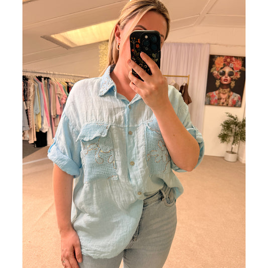 Luxe Linen lace sequin patch shirts