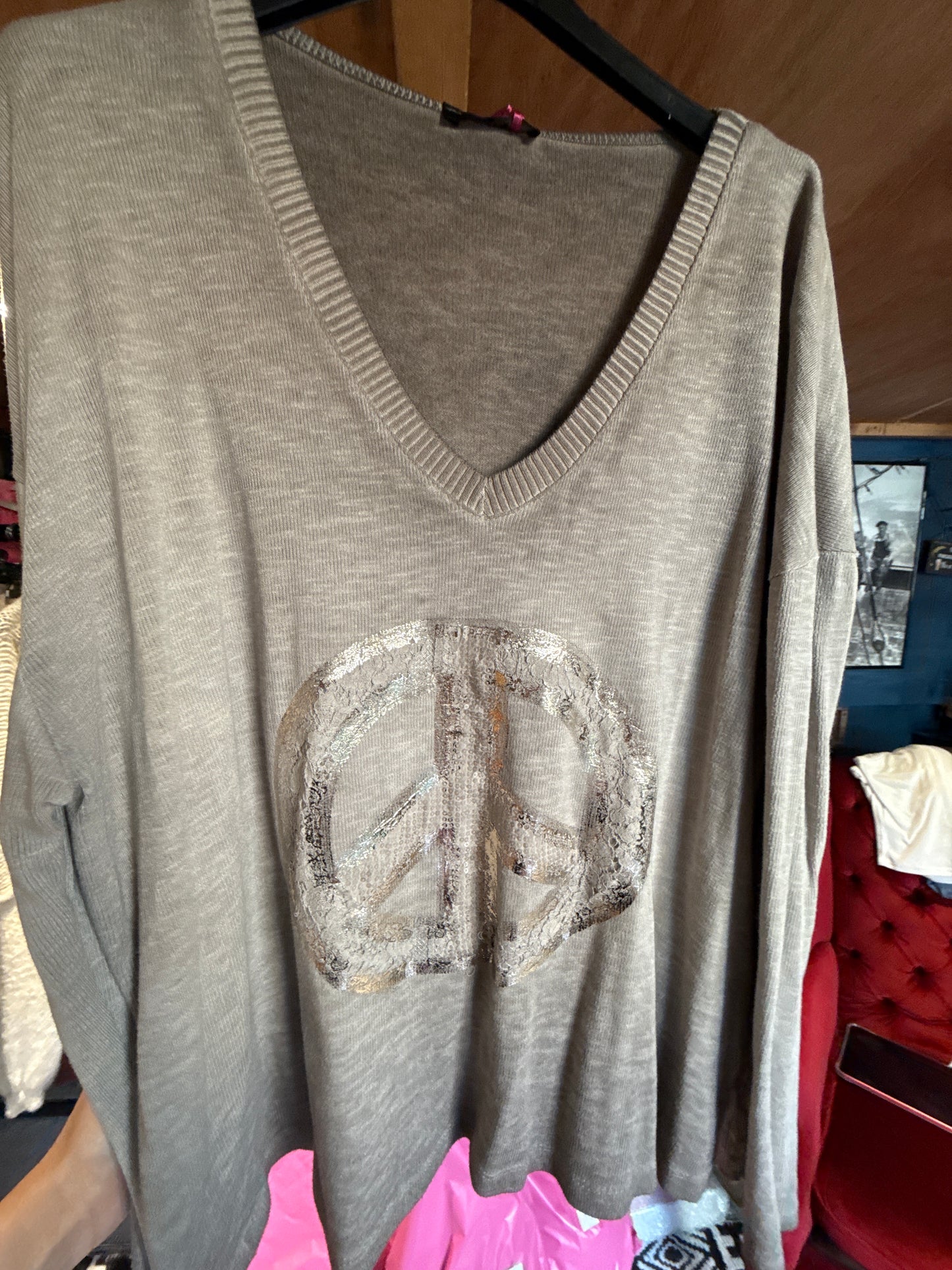 Peace sign embellished 100%cotton long sleeved top up to uk 16