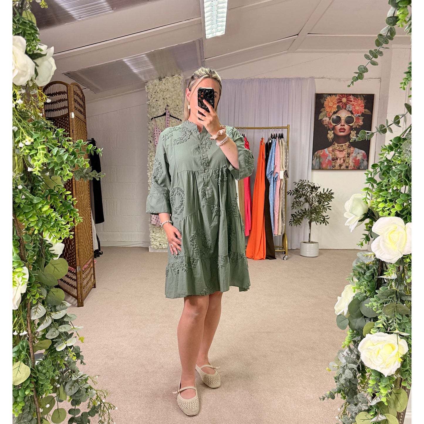 Embroidered detail swing dress
