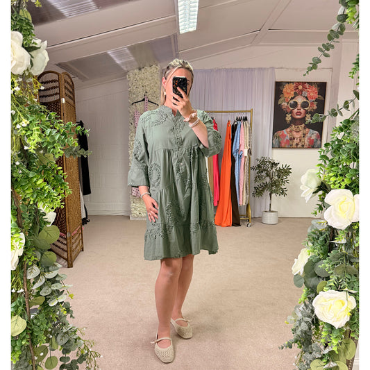 Embroidered detail swing dress