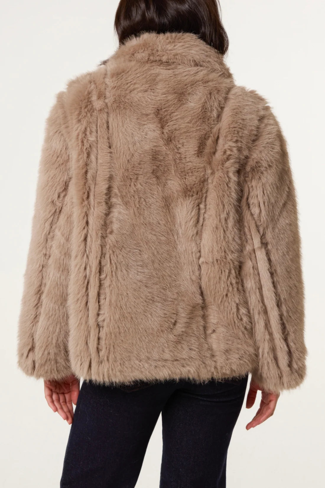 Reversible button faux fur coat -camel