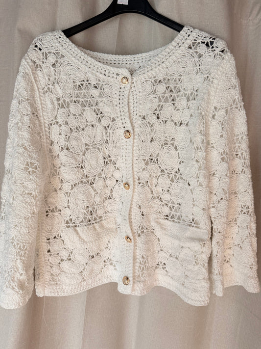 Alana crochet button up knit cardigan