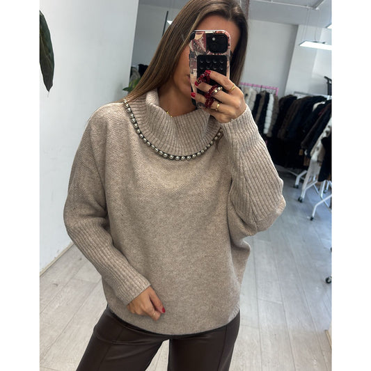 Super soft roll neck stud detailed jumper
