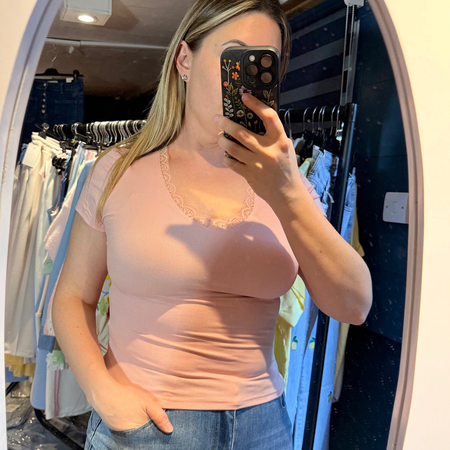 Lace v neck pastel tops