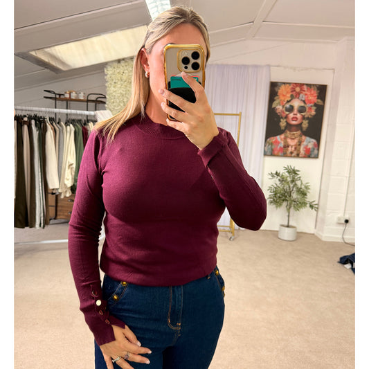 Long sleeeved Gold Button Turtle Neck Fine Knit tops