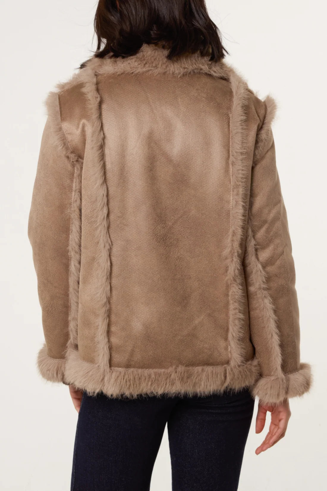 Reversible button faux fur coat -camel