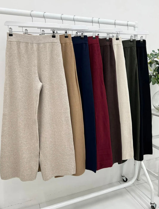 Elasticated Waist, Two Pocket Wide Leg Knitted Trousers