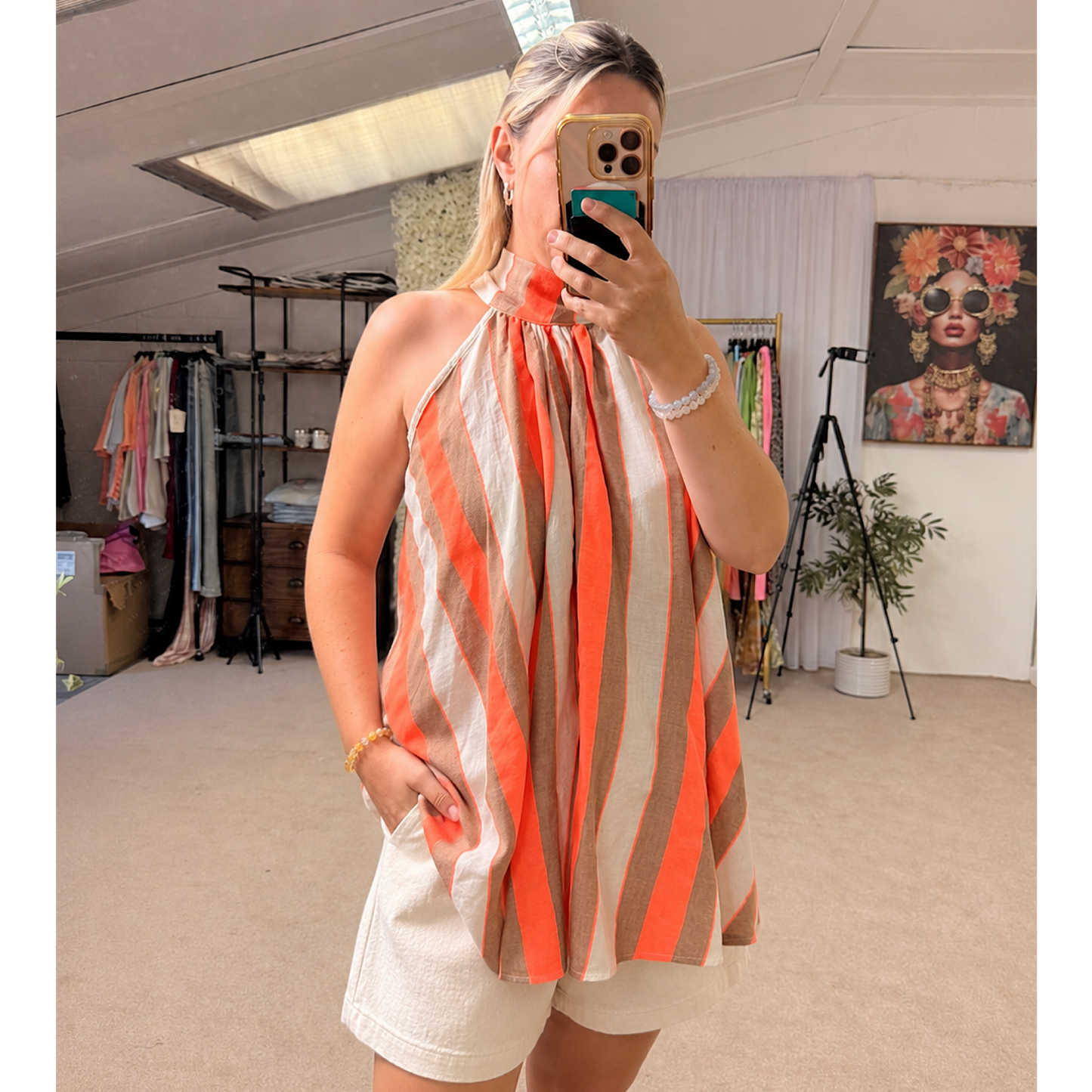 Coastal Breeze Linen Feel Halterneck Tie Top