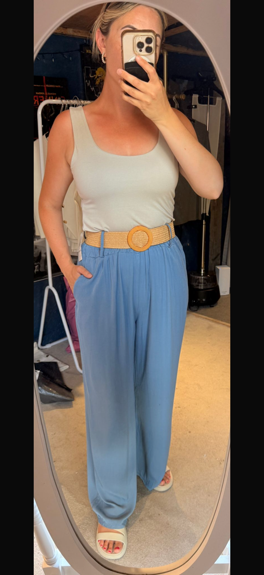 Belted soft touch wide leg trousers