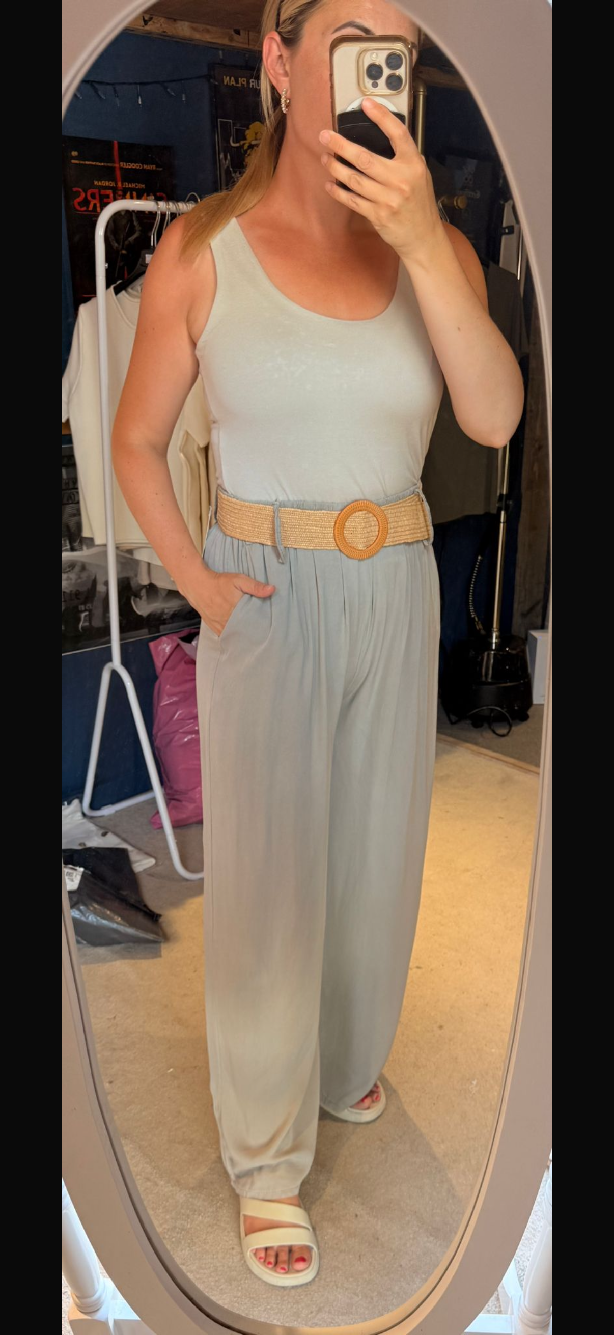 Belted soft touch wide leg trousers
