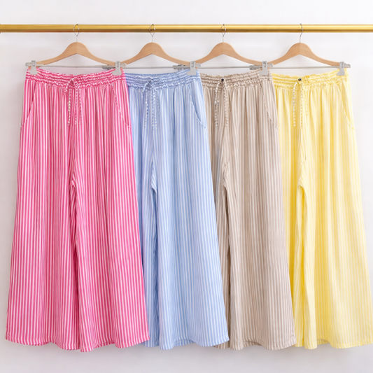Seaside Soul Striped Linen Trousers pastel colours