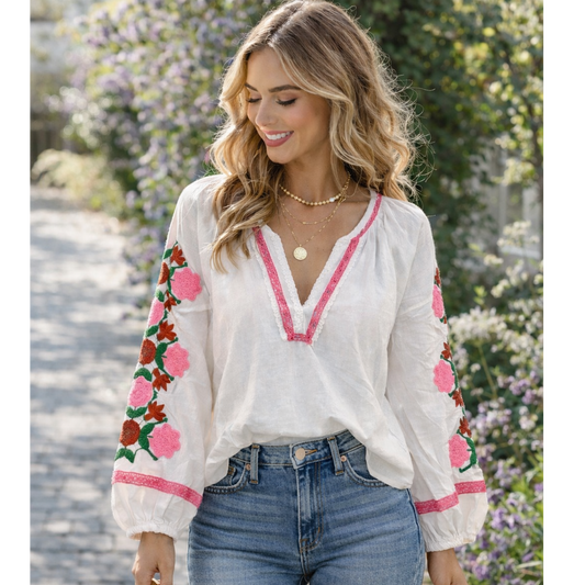 Rosé Meadow Embroidered Blouse