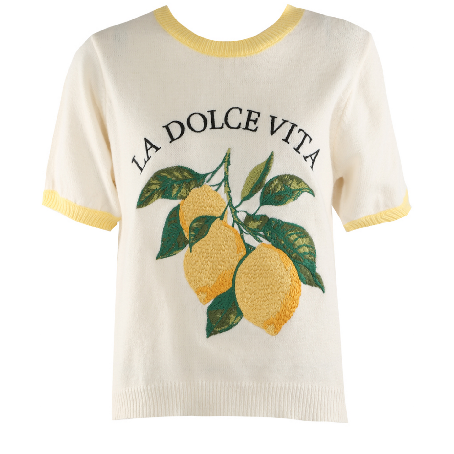 Lemon embroidered soft knit top