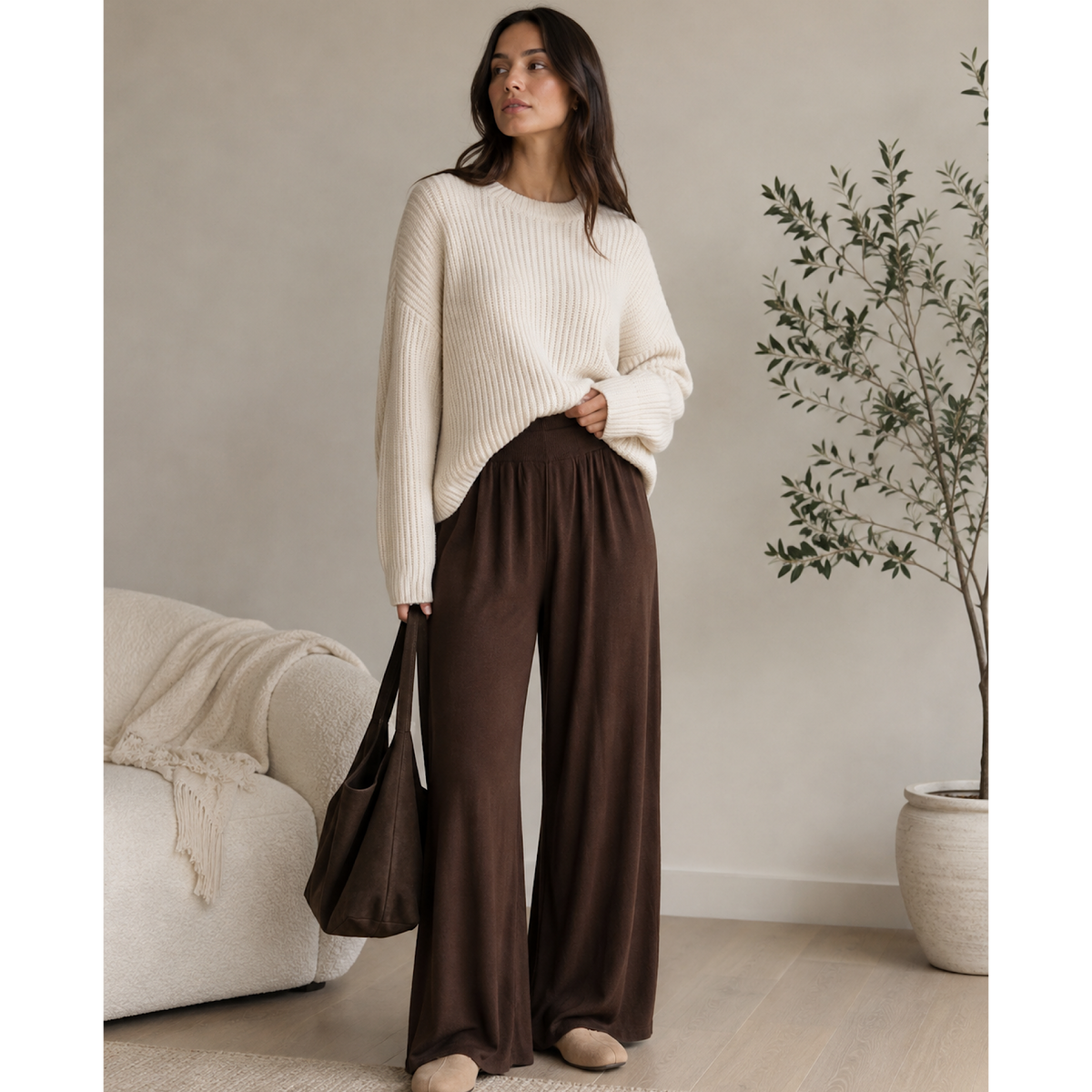 Luna Soft Knit Wide Leg Trousers