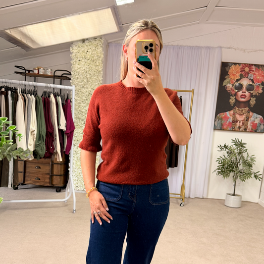 Baby Alpaca Wool Blend Frill Sleeve Top