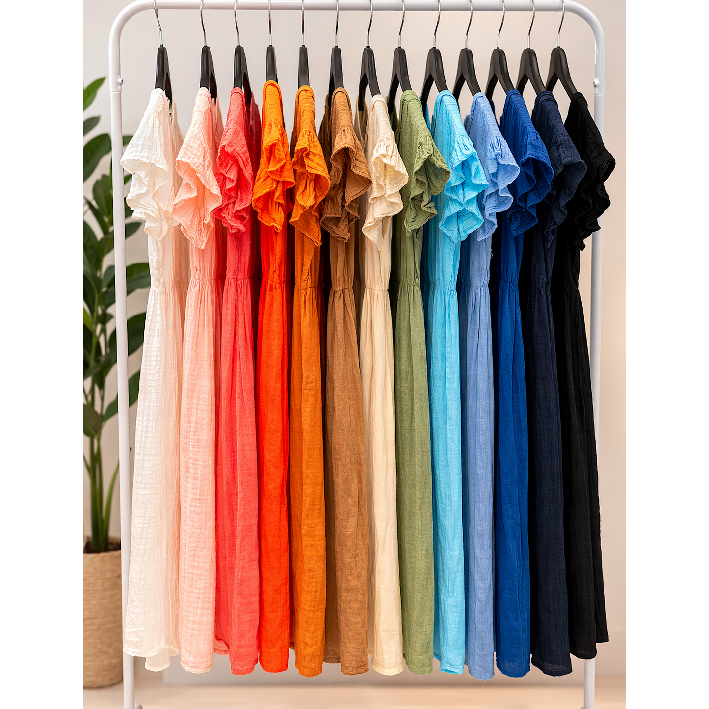Cheesecloth cotton v neck frill sleeved midi dresses- mixed colours