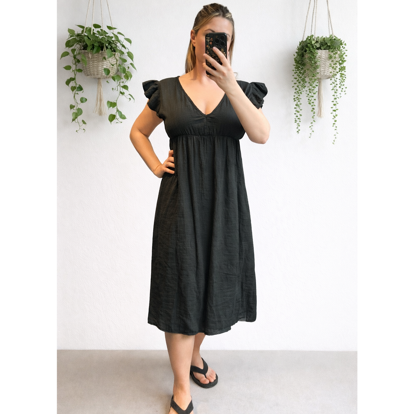 Cheesecloth cotton v neck frill sleeved midi dresses- mixed colours