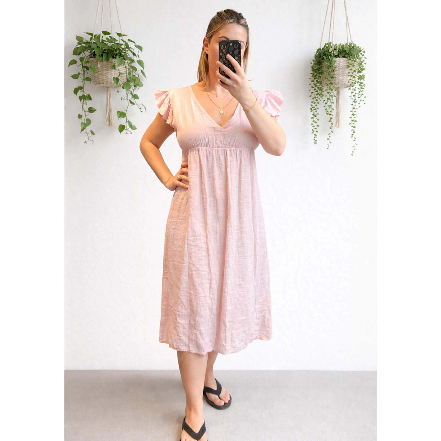 Cheesecloth cotton v neck frill sleeved midi dresses- mixed colours