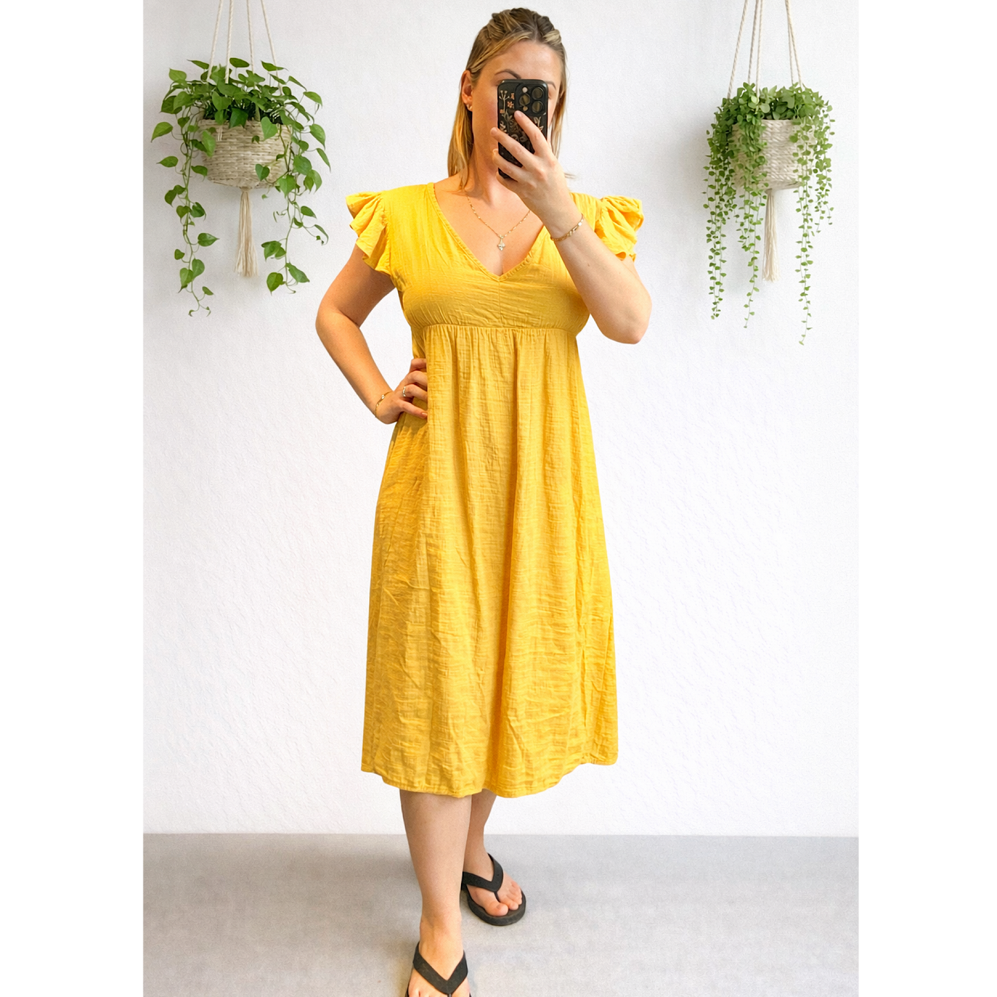Cheesecloth cotton v neck frill sleeved midi dresses- mixed colours