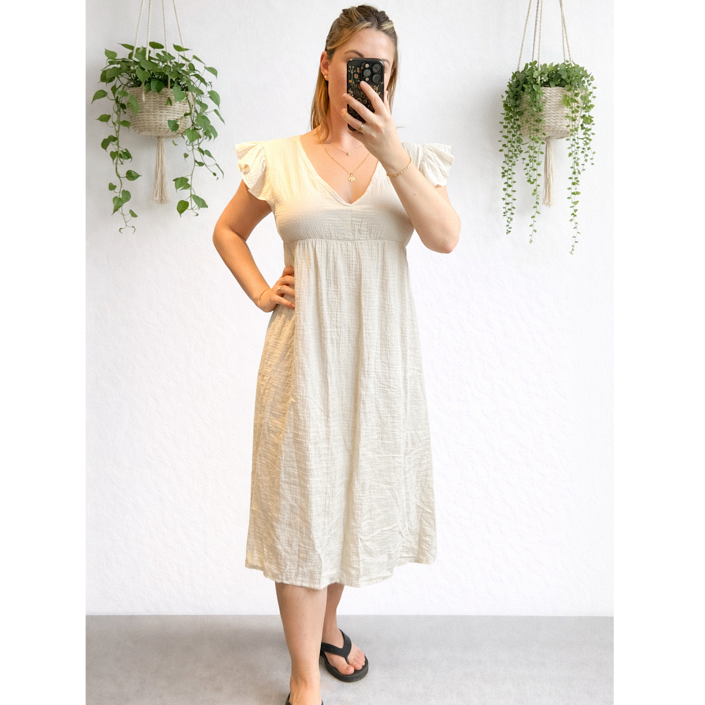 Cheesecloth cotton v neck frill sleeved midi dresses- mixed colours
