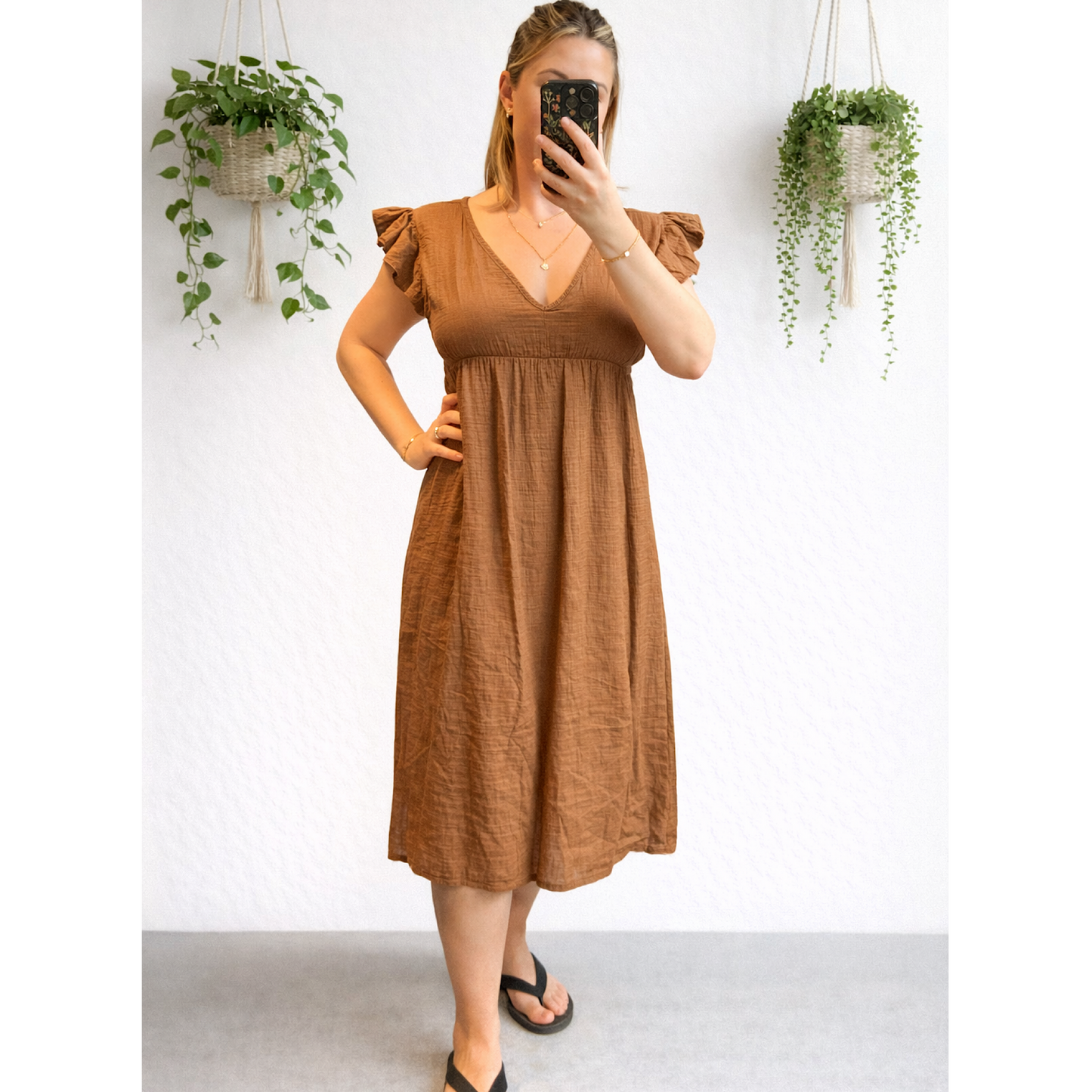 Cheesecloth cotton v neck frill sleeved midi dresses- mixed colours