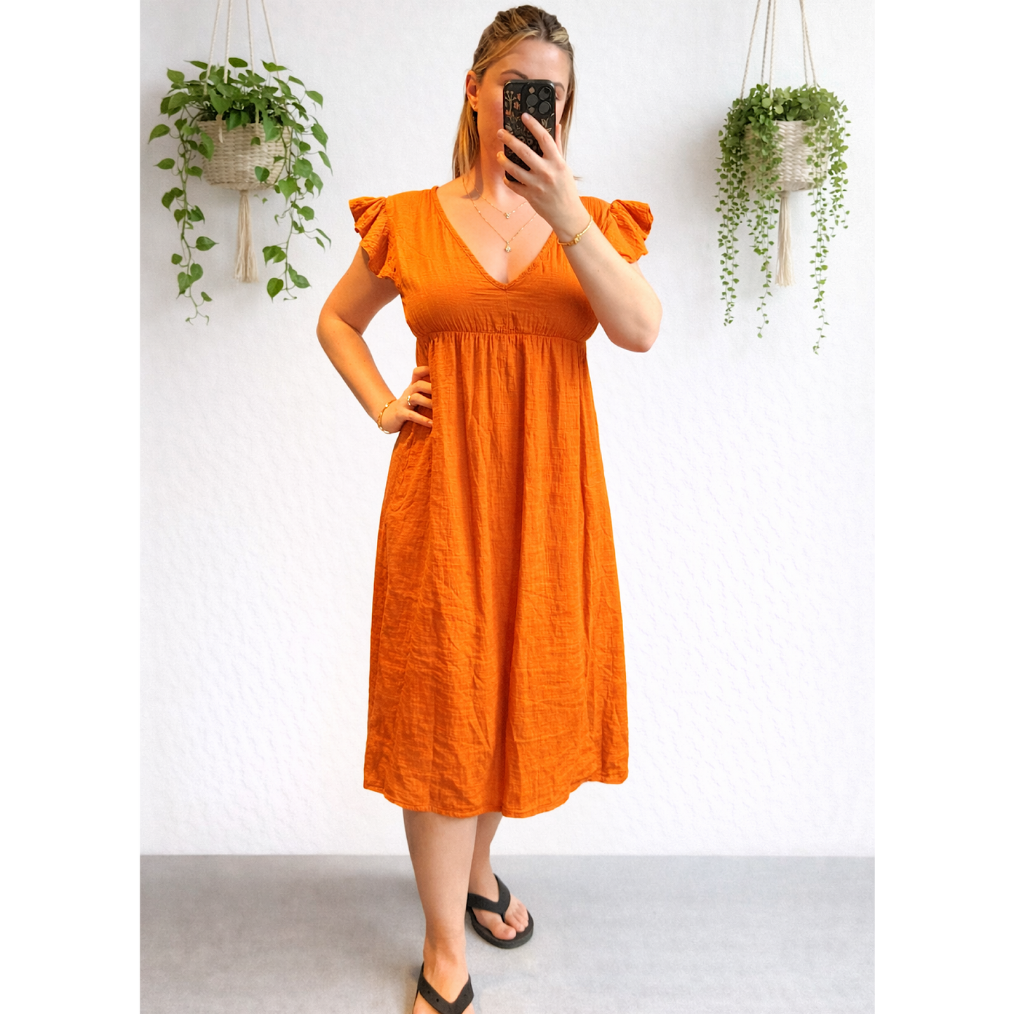 Cheesecloth cotton v neck frill sleeved midi dresses- mixed colours