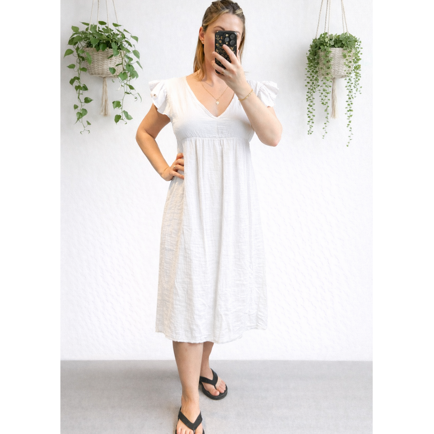 Cheesecloth cotton v neck frill sleeved midi dresses- mixed colours