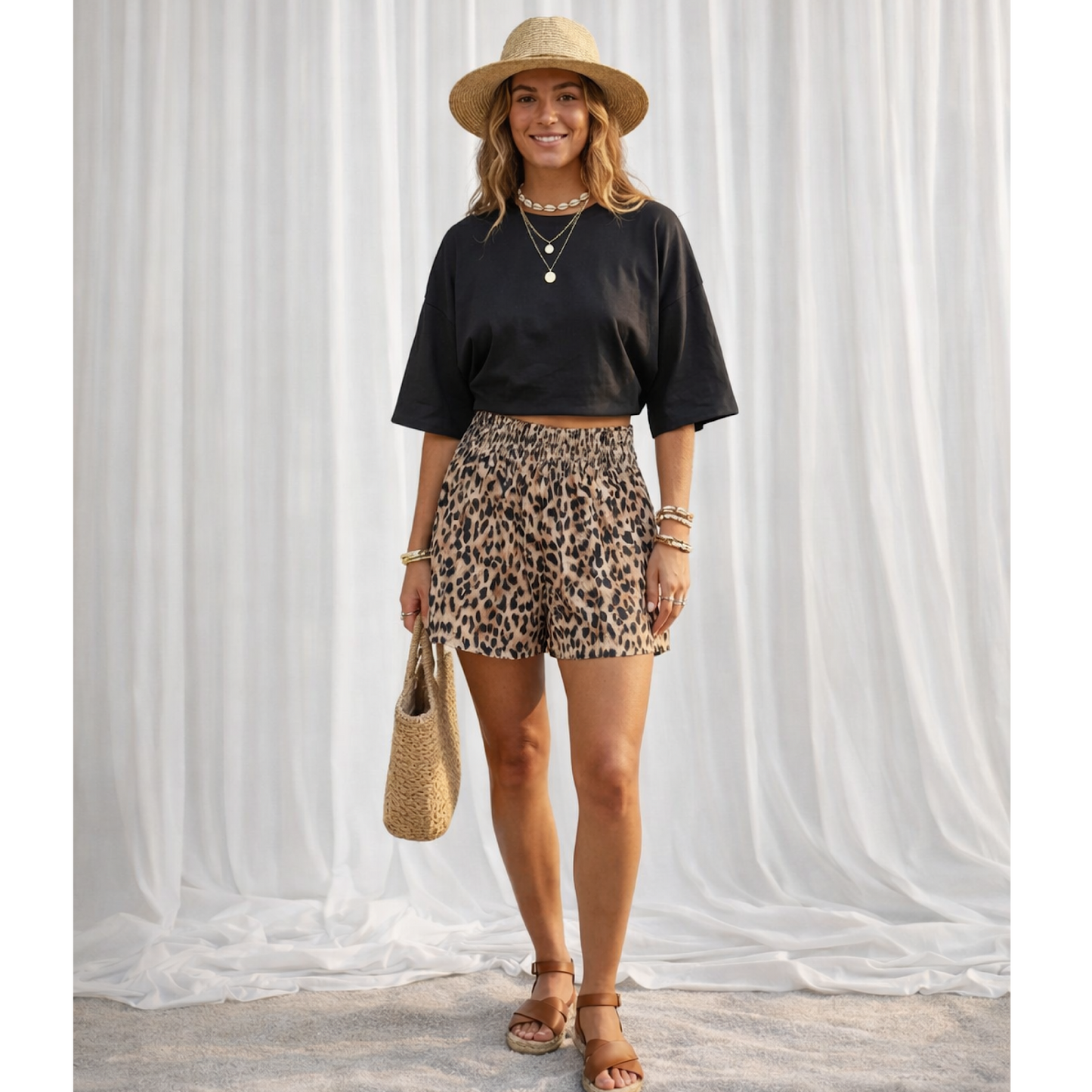 Leopard print silky feel shorts