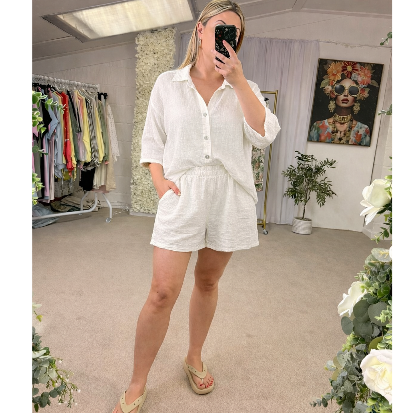 Waffle cheesecloth shorts