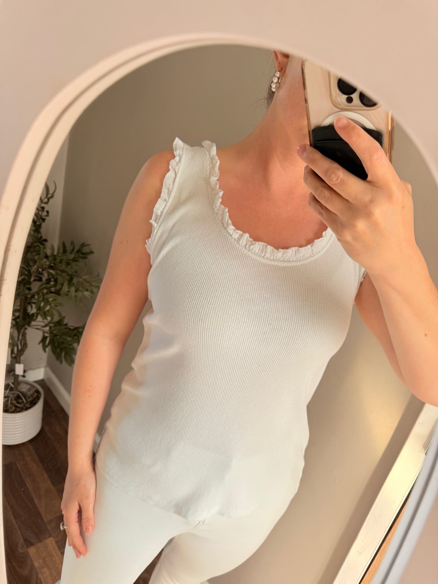Frill hem ribbed cotton vest