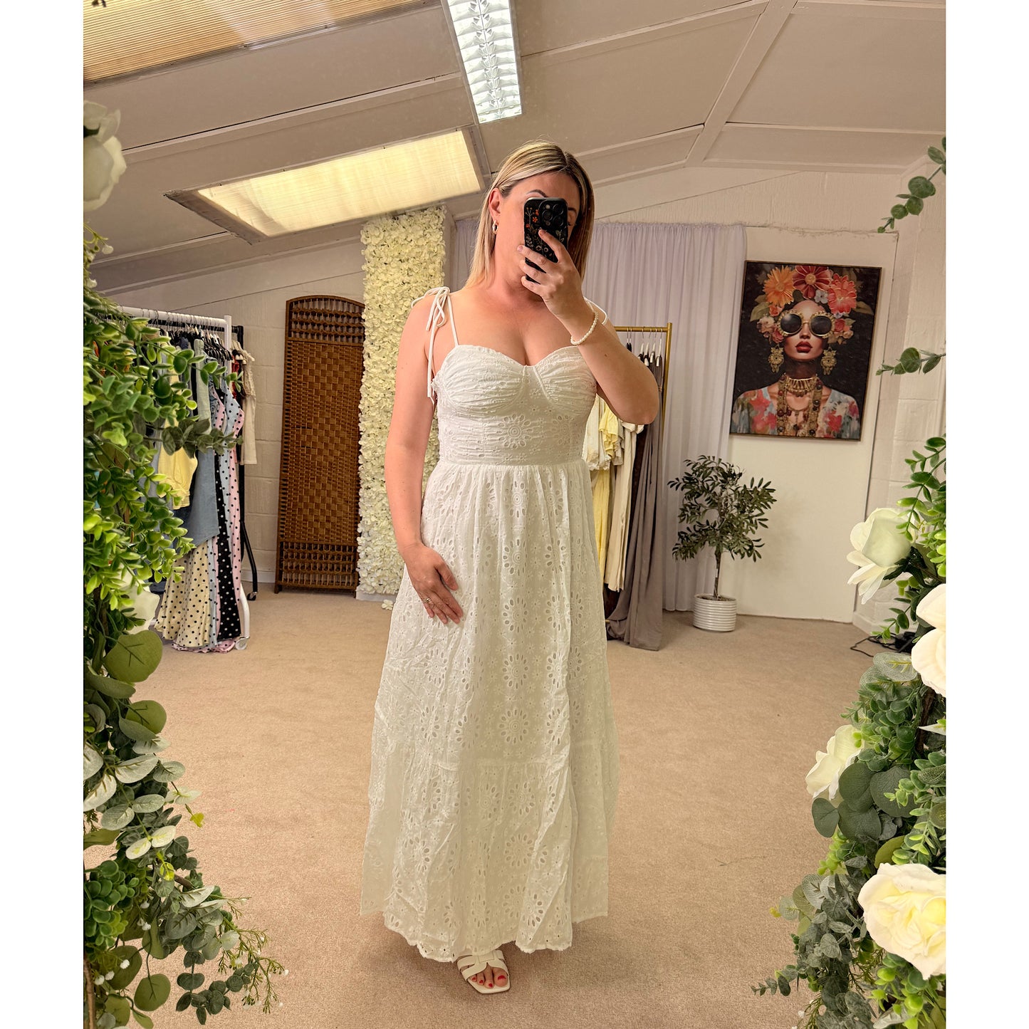 Embroidery Anglaise Strappy Maxi Dress
