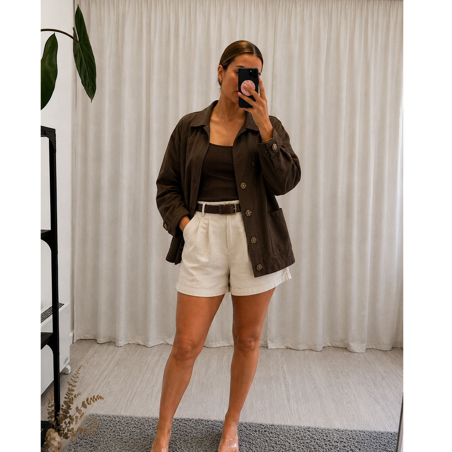 Macie pocket gold buttoned denim look jacket