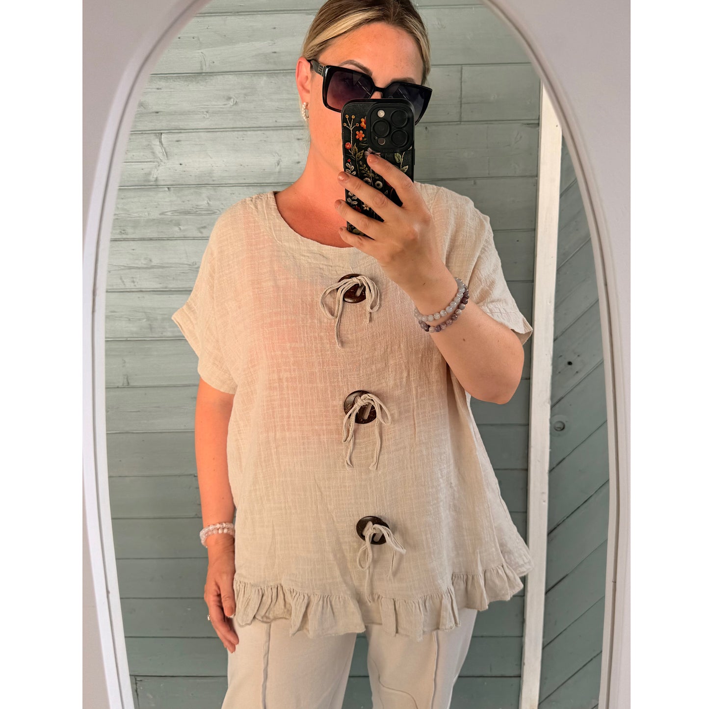 Button detail oversized tops