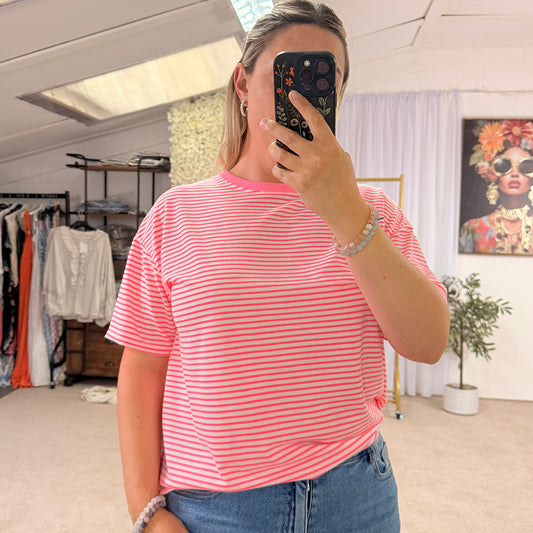 Super soft neon pink striped cotton t shirt