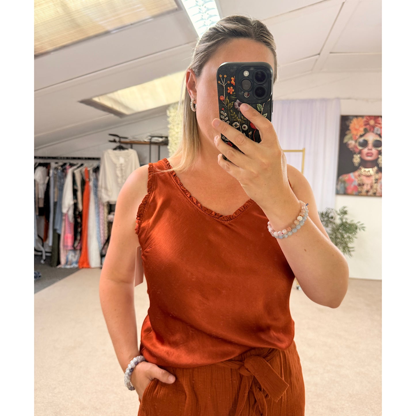 Silk feel frill vest tops