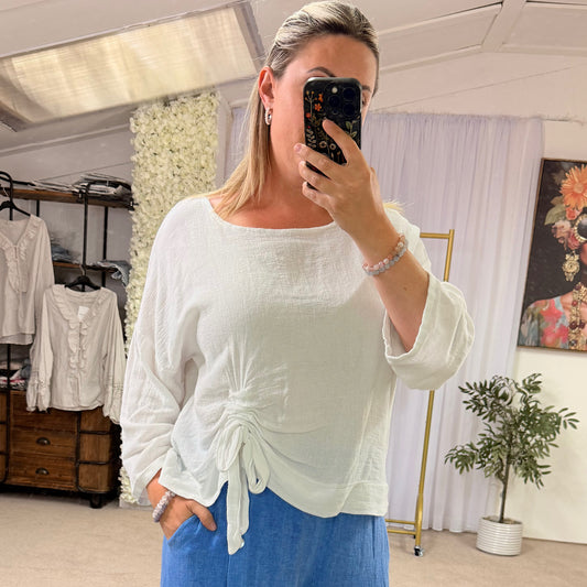 Premium Washed linen ruched tie top