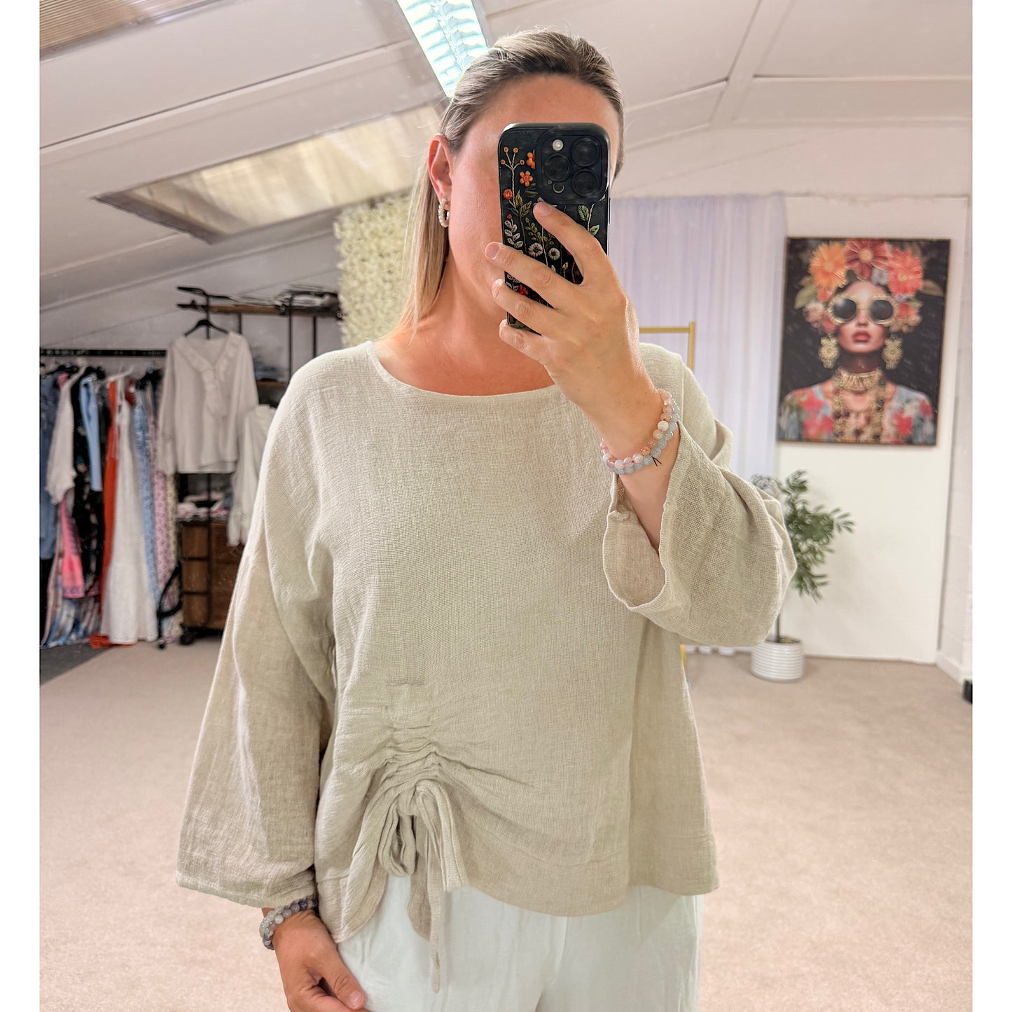 Premium Washed linen ruched tie top