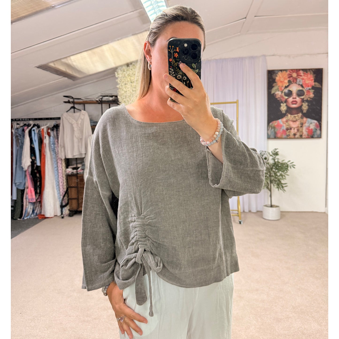 Premium Washed linen ruched tie top
