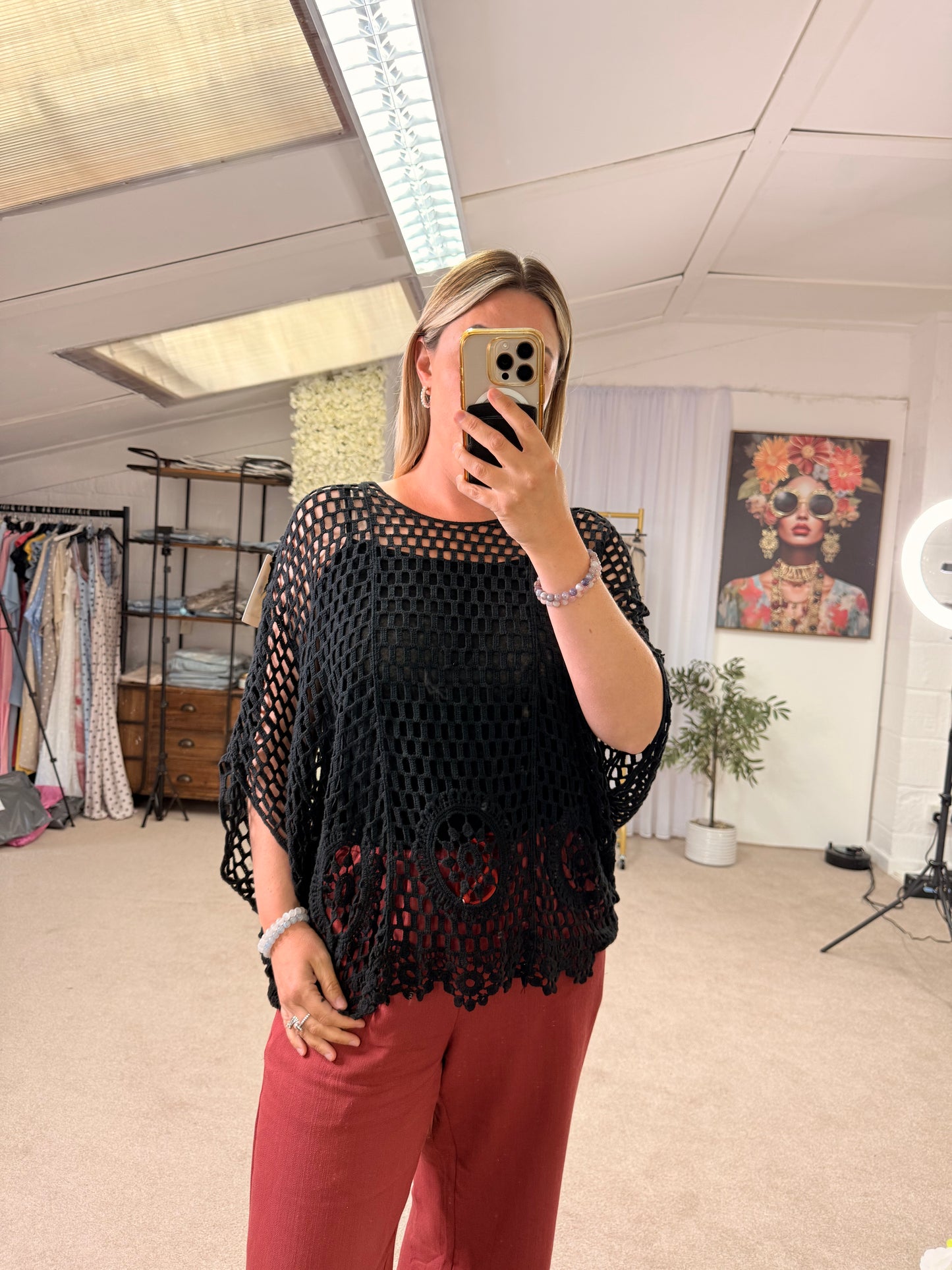 Crochet batwing top with vest